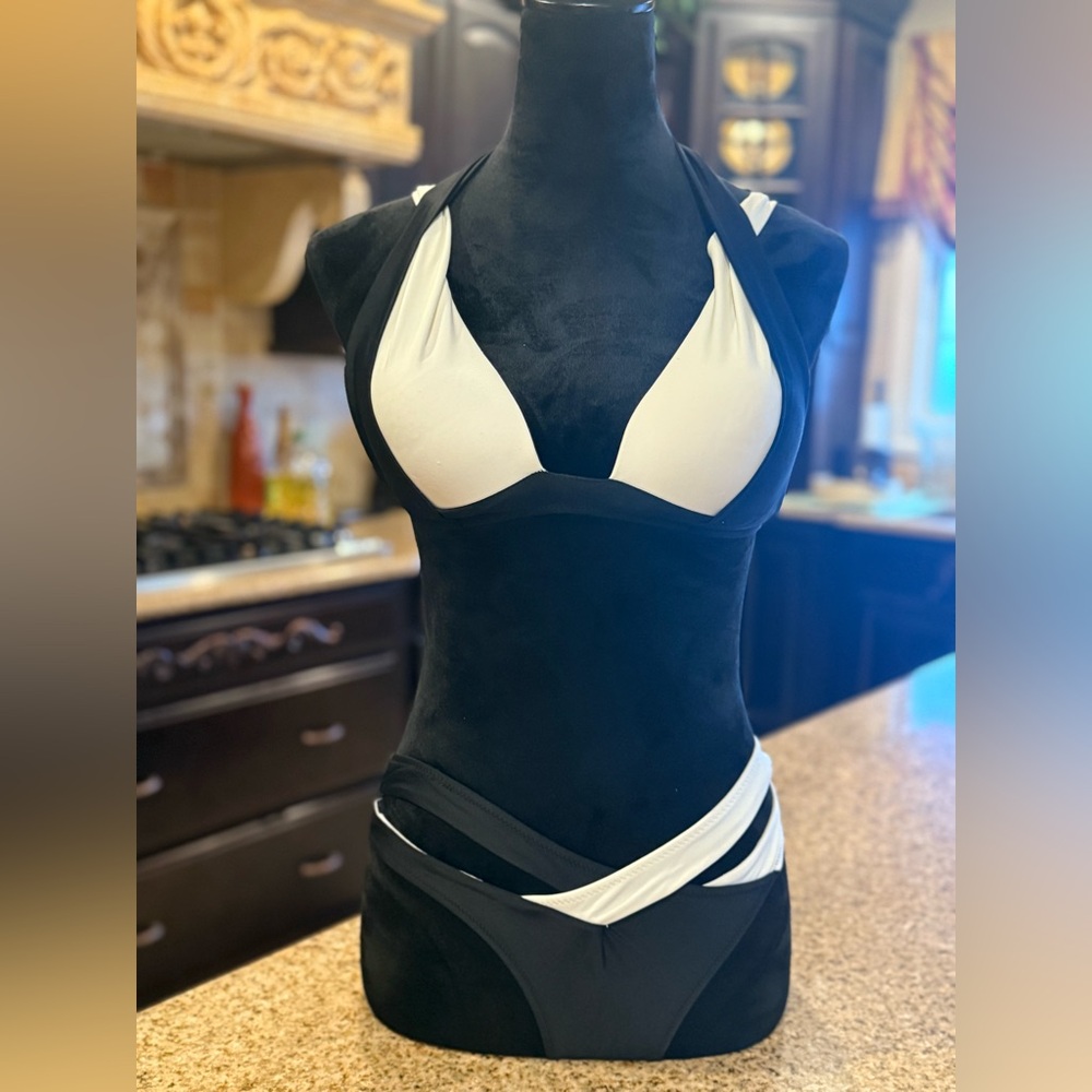 Black and White Halter Bikini Set
